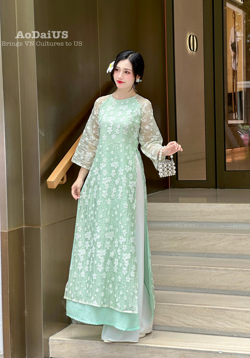 Green Tơ Hoa Ao Dai  | Áo Dài Hương Giang | Modern Ao Dai E25