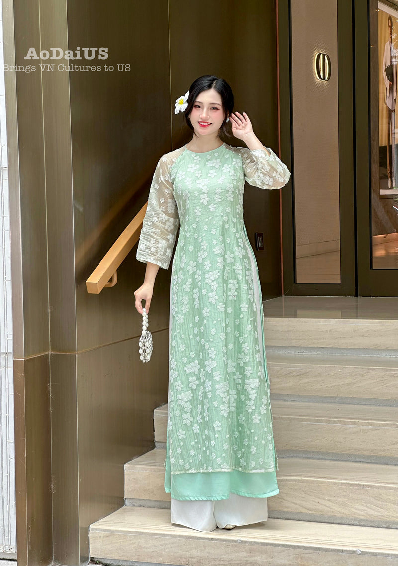 Green Tơ Hoa Ao Dai  | Áo Dài Hương Giang | Modern Ao Dai E25