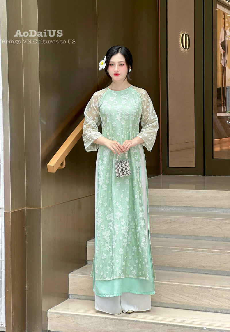 Green Tơ Hoa Ao Dai  | Áo Dài Hương Giang | Modern Ao Dai E25