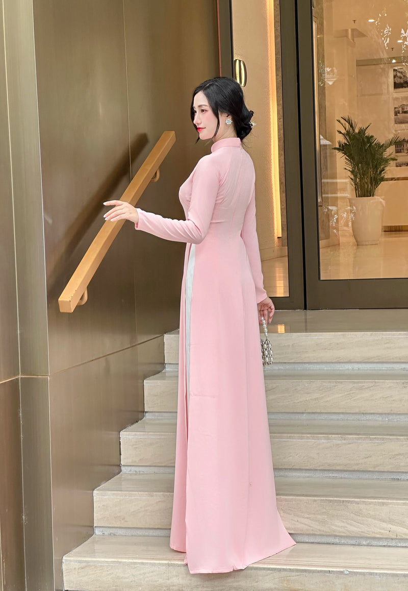 Pink 3D Ribbon Floral Ao Dai- No Pants | Vietnamese Traditional Dress | VN-A4