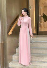 Pink 3D Ribbon Floral Ao Dai- No Pants | Vietnamese Traditional Dress | VN-A4