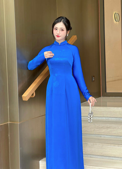 4D Printed Ao Dai For Women | Vietnamese Traditional Dress | Áo Dài Xanh Dương Lụa Thái Tuấn