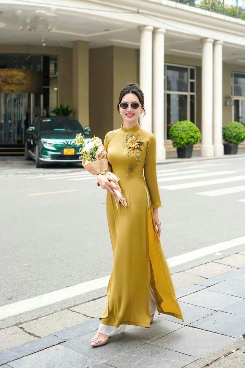 Floral embroidered Ao Dai NO PANTS | Ao Dai Vietnam | Vietnamese Traditional Ao Dai For Women | Áo Dài Truyền Thống