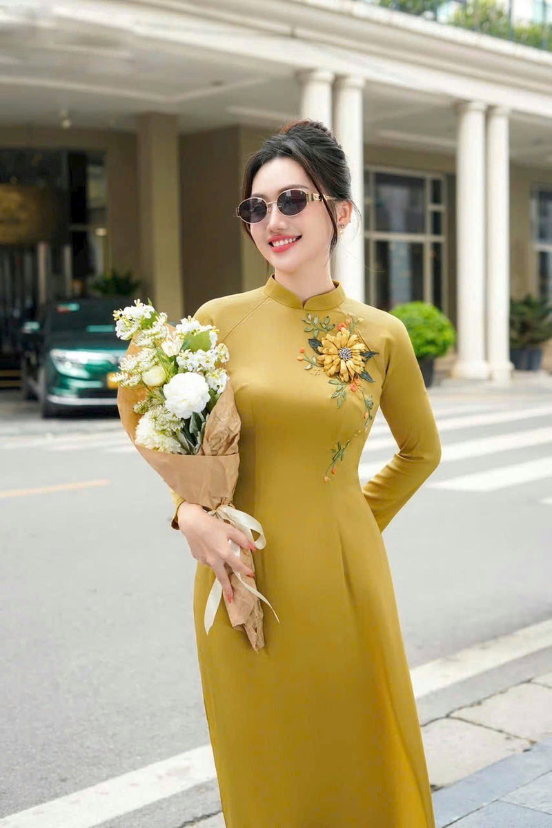 Floral embroidered Ao Dai NO PANTS | Ao Dai Vietnam | Vietnamese Traditional Ao Dai For Women | Áo Dài Truyền Thống