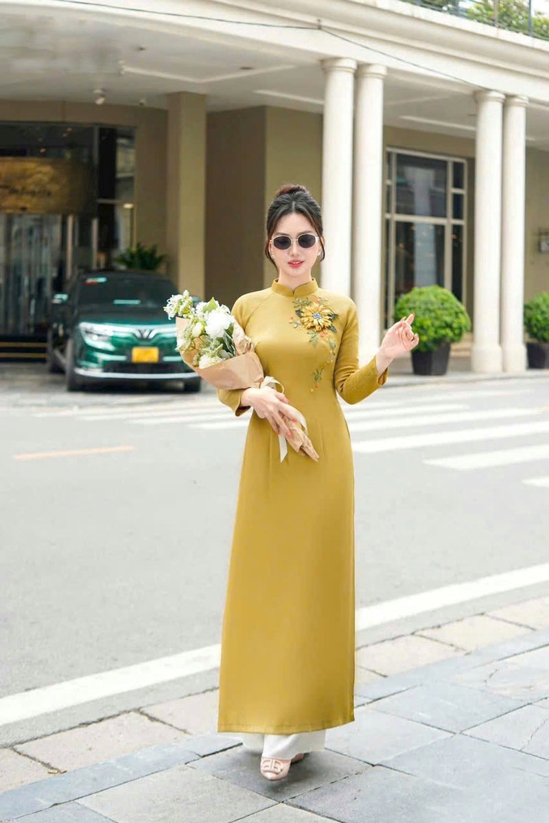 Floral embroidered Ao Dai NO PANTS | Ao Dai Vietnam | Vietnamese Traditional Ao Dai For Women | Áo Dài Truyền Thống