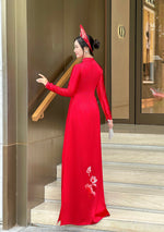 Áo Dài Hỉ Tước - Red Bridal Ao Dai with Crystal Embellished Cranes | Red Bridal Dress | No Headband