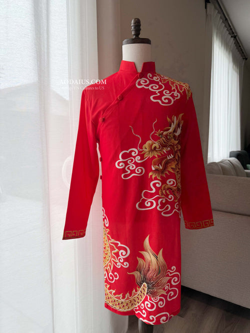 Royal Fire Dragon Vietnamese Ao Dai Top for Men M12