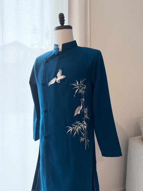 Elegant Crane Bamboo Vietnamese Ao Dai Top for Men M9
