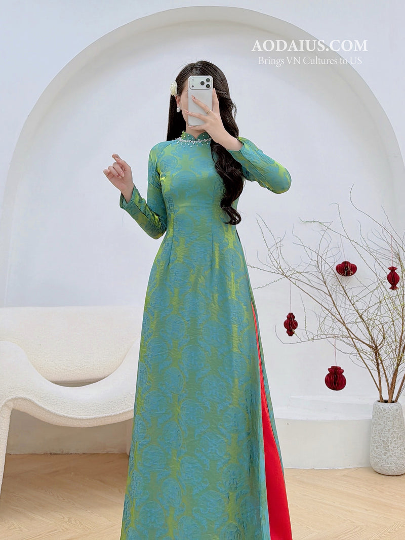 n21 green dress Crystal Neck Traditional Ao Dai Top – Ao Dai US Lookastic