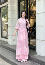 Pink Floral Modern Ao Dai Vietnam NO PANTS | Modern Vietnamese Ao Dai H40
