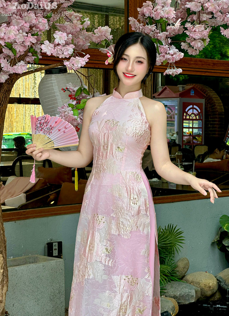 Pink Morning Mist Sleeveless Ao Dai No Pants | Pink Modern Ym -Inspir Ao Dai US Pink Morning Mist Sleeveless Ao Dai No Pants | Pink Modern Ym -Inspir Ao Dai US