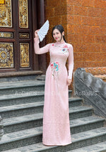 Áo Dài Gấm Thêu Hoa NO PANTS | Floral Embroidered Vietnamese Traditional Ao Dai For Women | Áo Dài Truyền Thống