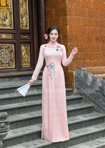 Áo Dài Gấm Thêu Hoa NO PANTS | Floral Embroidered Vietnamese Traditional Ao Dai For Women | Áo Dài Truyền Thống