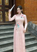 Áo Dài Gấm Thêu Hoa NO PANTS | Floral Embroidered Vietnamese Traditional Ao Dai For Women | Áo Dài Truyền Thống