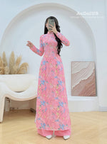 Pink Leaf Traditional Ao Dai Set | Traditional Vietnamese Ao Dai D31
