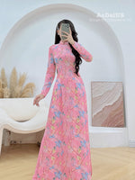Pink Leaf Traditional Ao Dai Set | Traditional Vietnamese Ao Dai D31