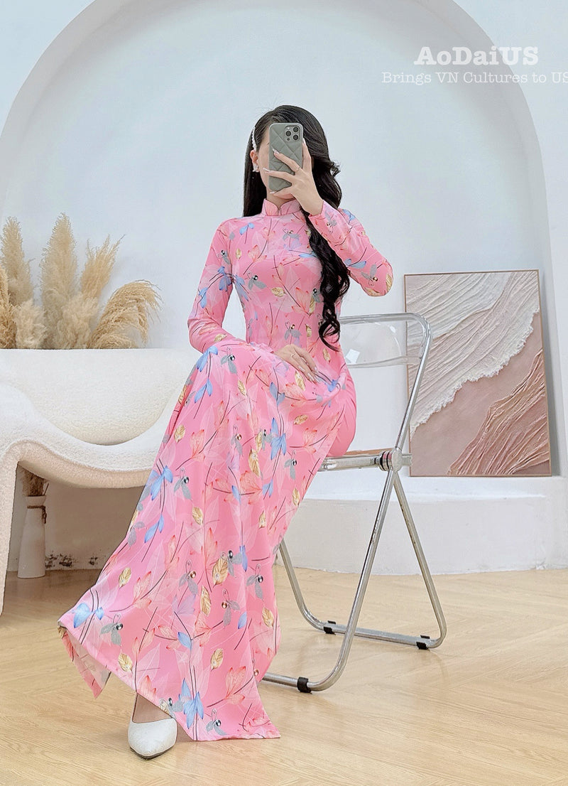 Pink Leaf Traditional Ao Dai Set | Traditional Vietnamese Ao Dai D31