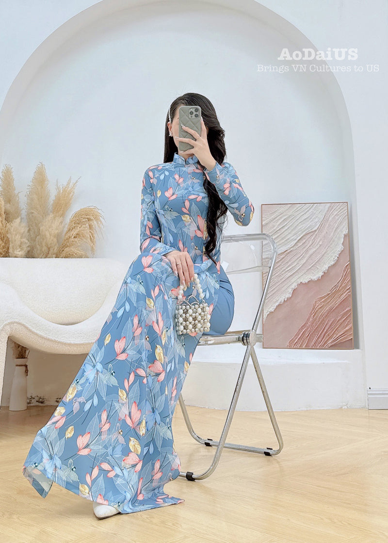 Gray Leaf Traditional Ao Dai Set | Traditional Vietnamese Ao Dai D31