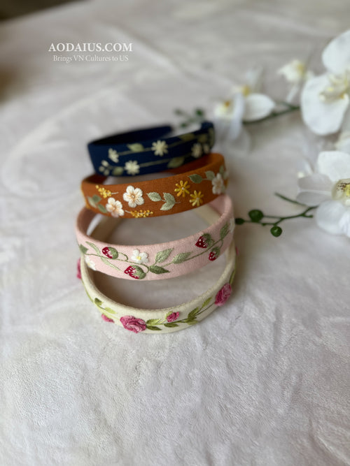 Floral Embroidered Linen Headband | Hand-Embroidered Turban Hairband N5