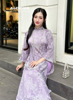 Purple Gấm Ao Dai Set | Traditional Vietnamese Ao Dai H40