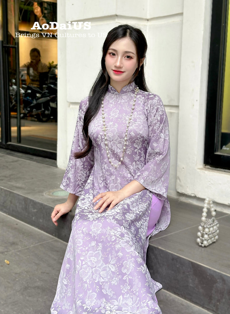 Purple Gấm Ao Dai Set | Traditional Vietnamese Ao Dai H40