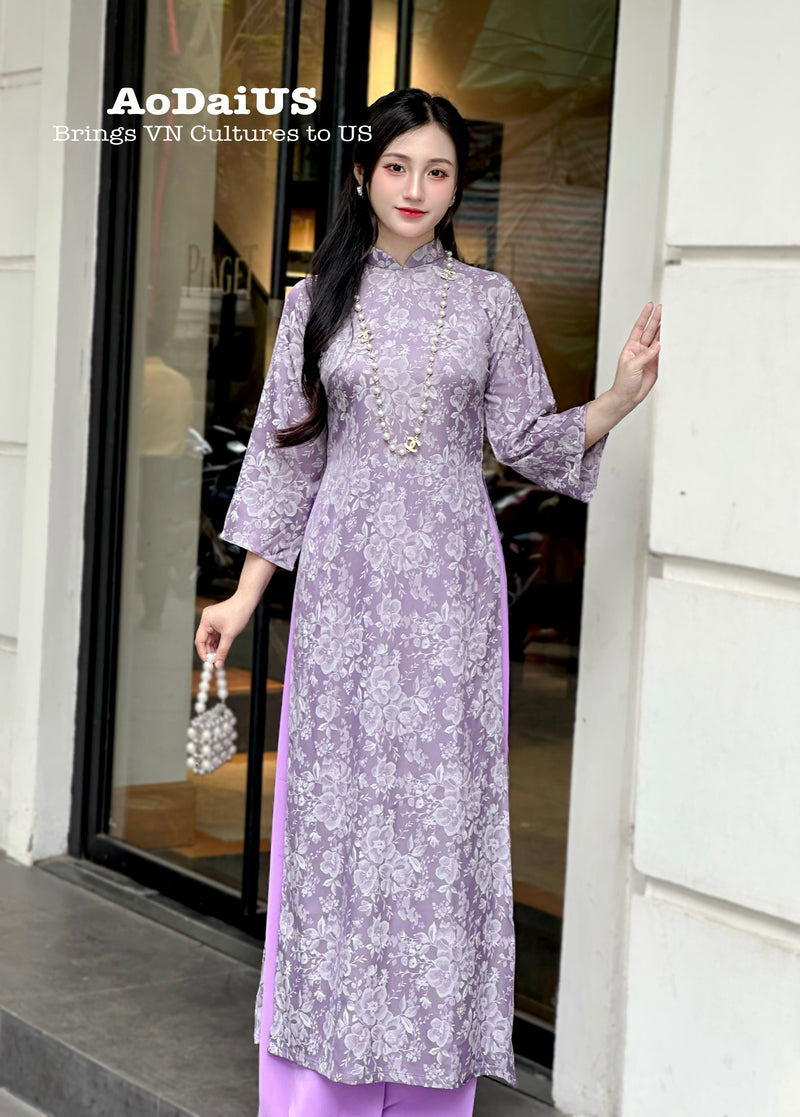 Purple Gấm Ao Dai Set | Traditional Vietnamese Ao Dai H40