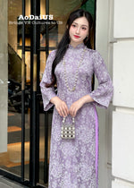 Purple Gấm Ao Dai Set | Traditional Vietnamese Ao Dai H40