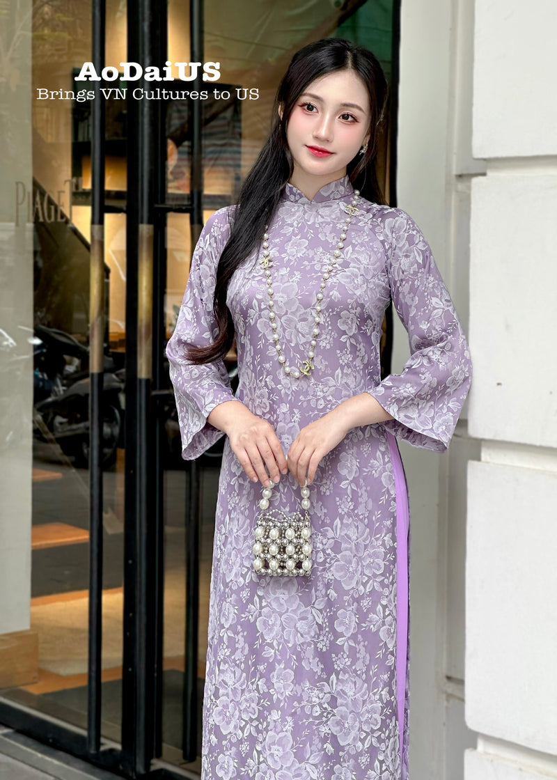 Purple Gấm Ao Dai Set | Traditional Vietnamese Ao Dai H40