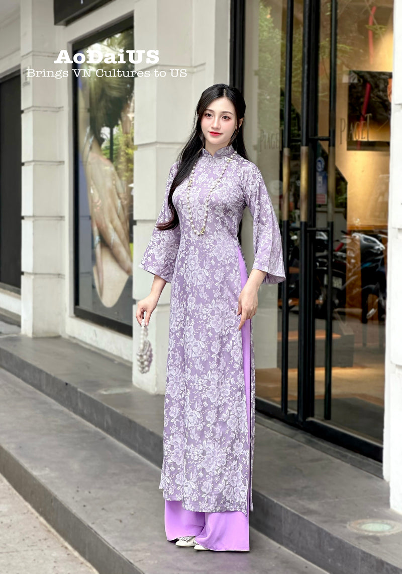 Purple Gấm Ao Dai Set | Traditional Vietnamese Ao Dai H40