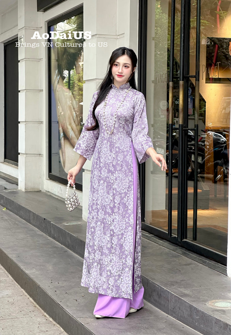 Purple Gấm Ao Dai Set | Traditional Vietnamese Ao Dai H40