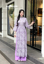 Purple Gấm Ao Dai Set | Traditional Vietnamese Ao Dai H40