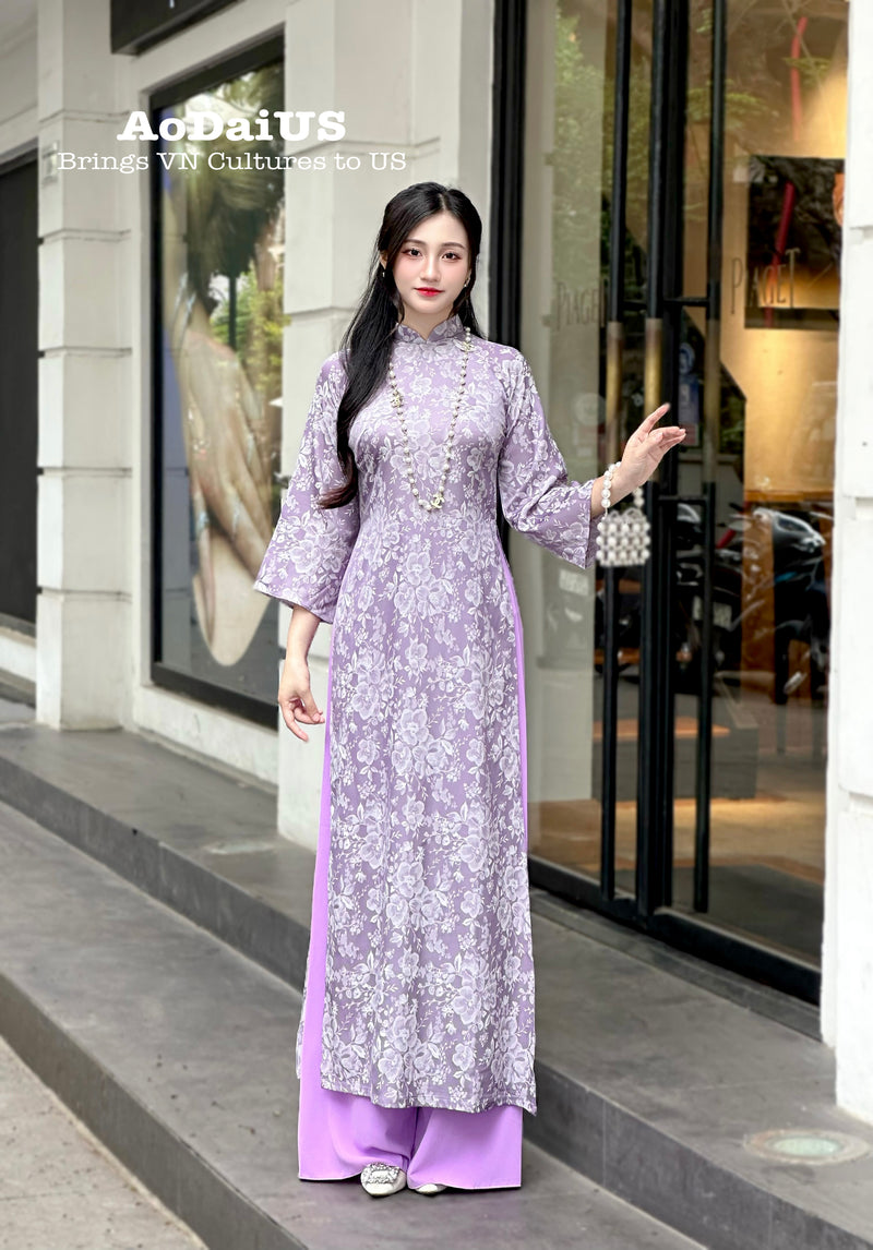 Purple Gấm Ao Dai Set | Traditional Vietnamese Ao Dai H40