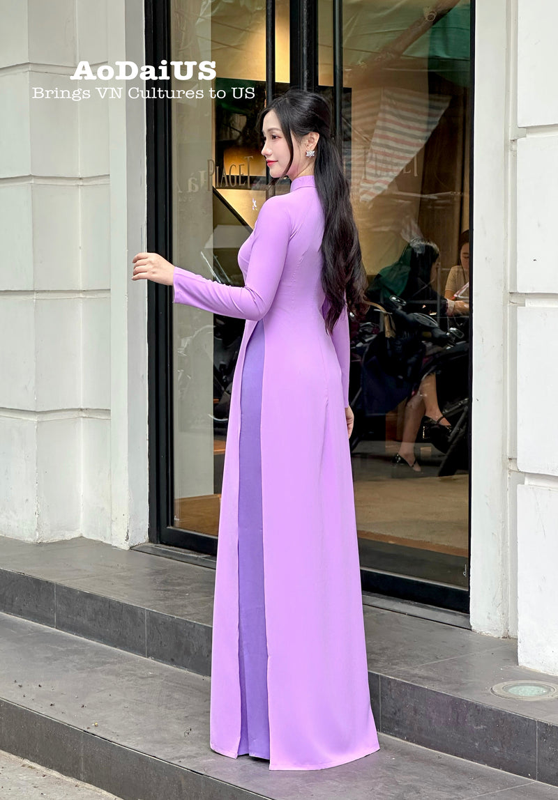 Flowers embroidered Pastel Purple Ao Dai Set | Traditional Vietnamese Ao Dai H2