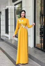 Flowers embroidered Yellow Ao Dai Set | Traditional Vietnamese Ao Dai H40