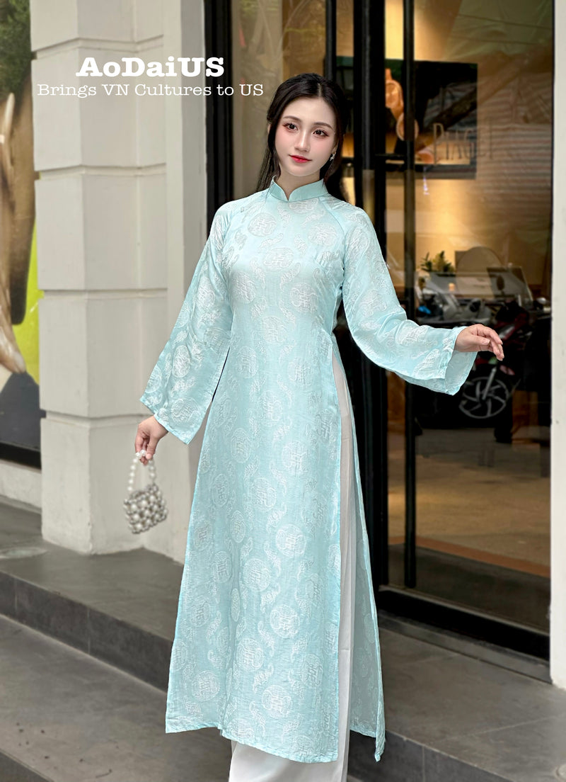 Blue Natural Mulberry Silk Ao Dai | Traditional Vietnamese Ao Dai | No Pants H50