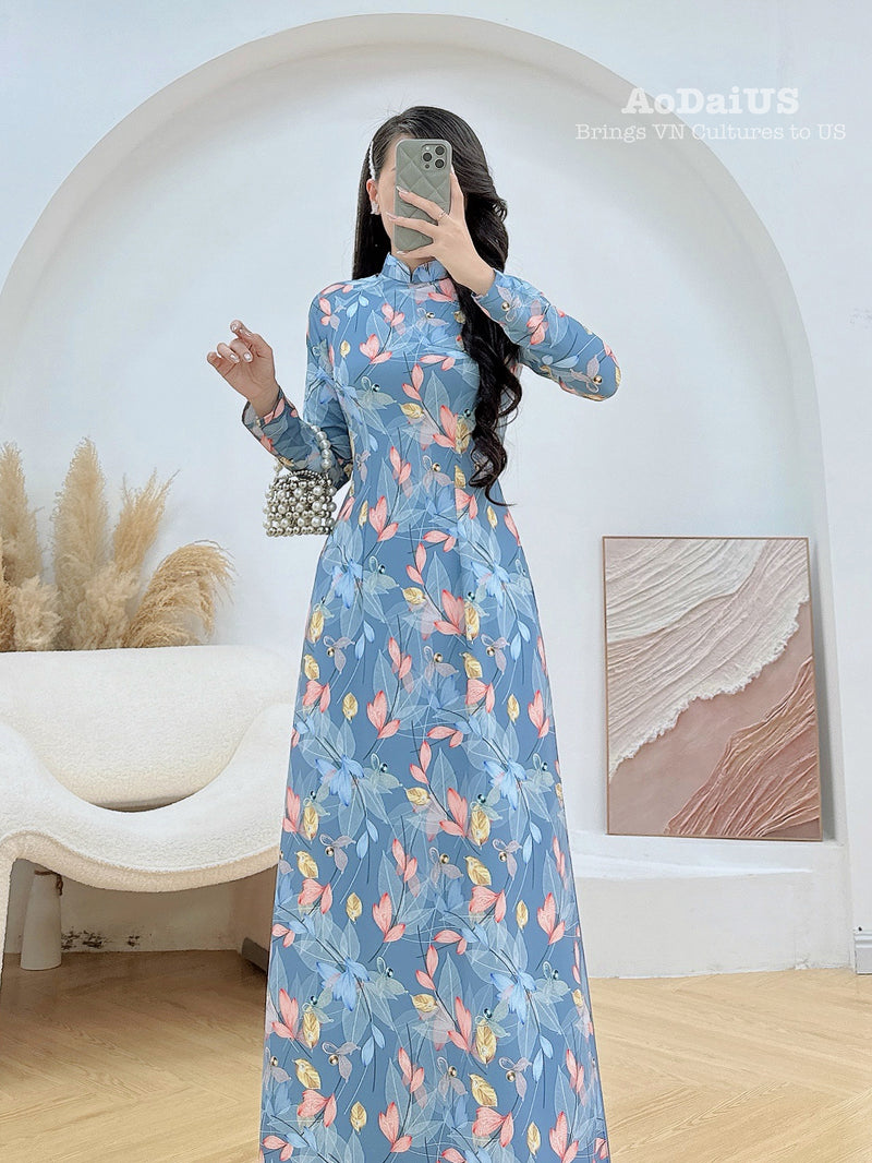 Gray Leaf Traditional Ao Dai Set | Traditional Vietnamese Ao Dai D31