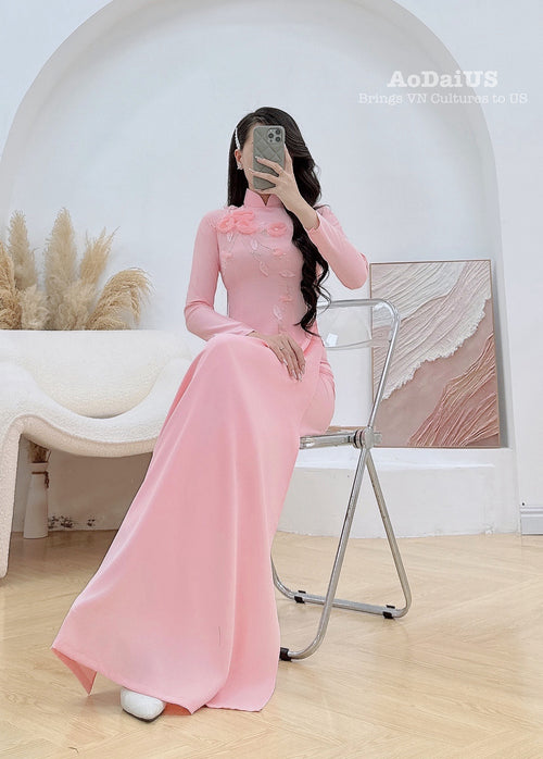 Pink 3D Floral Traditional Ao Dai Set | Traditional Vietnamese Ao Dai A1