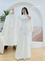 White Bridal Ao Dai with Crystal Embellished Cranes and Lotus Flowers | White Bridal Dress E24
