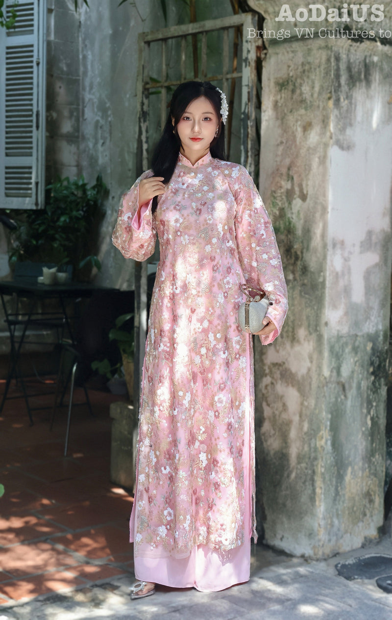 Flowers Sequin Shift Vietnamese Ao Dai | Áo Dài Cách Tân