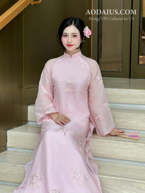 Blush Petal Blossom Vietnamese Ao Dai Set A6