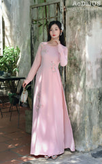 Hand-beaded 3D flowers and crystal Traditional Vietnamese Ao Dai