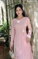 Hand-beaded 3D flowers and crystal Traditional Vietnamese Ao Dai