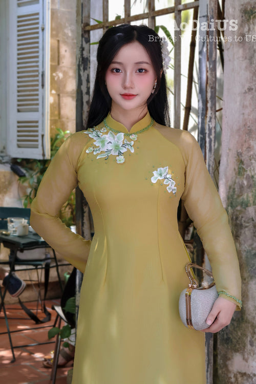 Green Modern Vietnamese Ao Dai | Áo Dài Thiên Thanh