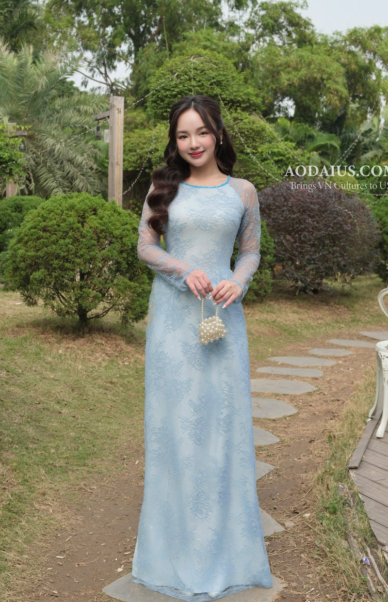 ao dai dress Wearing a Vietnamese traditional (Ao Dai) made by @jackytaifashion for a fashion show in Minneapolis  Floral Collar Blue Floral Lace Vietnamese Ao