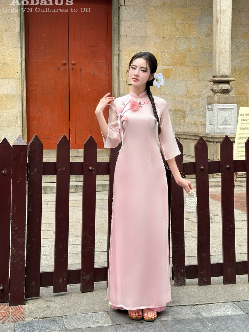 3D Floral Modern Vietnamese Ao Dai Set | Áo Dài Cách Tân Đính hoa 3D C31