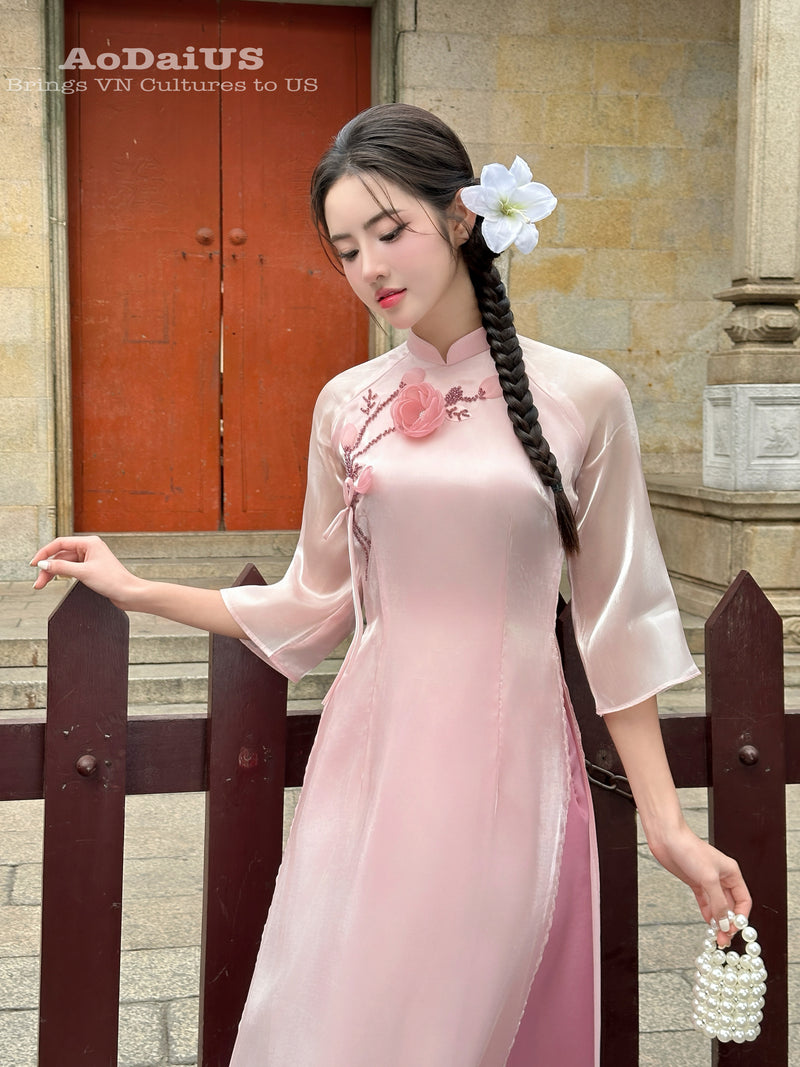 3D Floral Modern Vietnamese Ao Dai Set | Áo Dài Cách Tân Đính hoa 3D C31