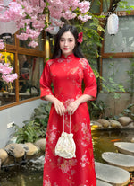 Red Butterfly Gardern Shifted Ao Dai No Pants | Áo Dài Hồ Điệp C15