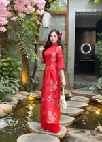 Red Butterfly Gardern Shifted Ao Dai No Pants | Áo Dài Hồ Điệp C15