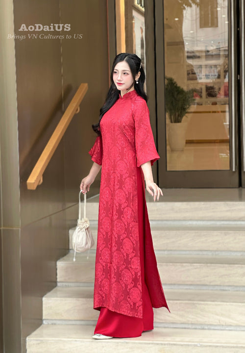 Red Silk Ao Dai | Traditional Vietnamese Ao Dai | No Pants H28