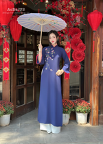 Navy Blue Ao Dai Dress With Loose Style For Women | Áo Dài Truyền Thống B25
